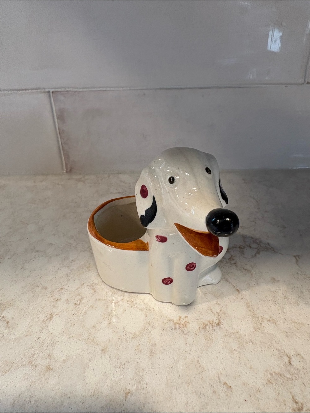 Vintage Kitsch Occupied Japan Ceramic Polka-Dot Puppy Toothpick/Planter
